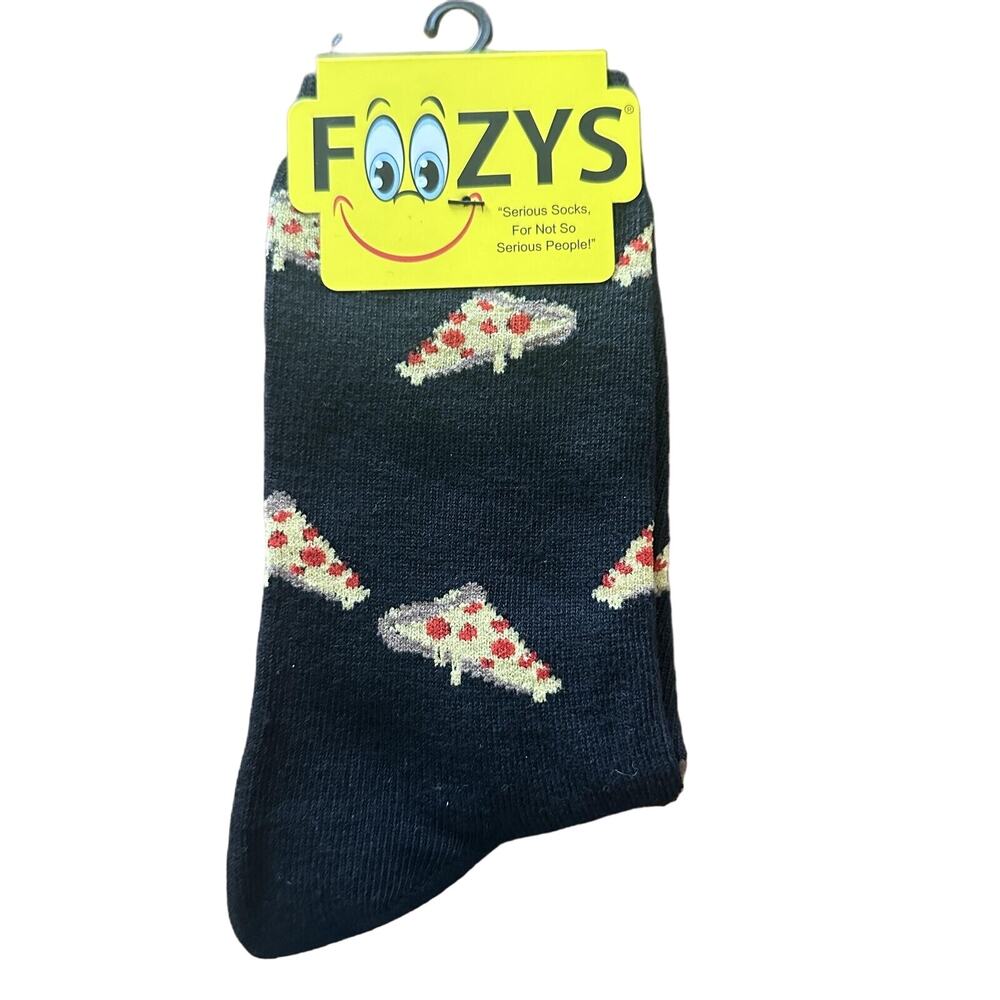 NWT Foozys Black Pizza Print Crew Socks Women's One Size